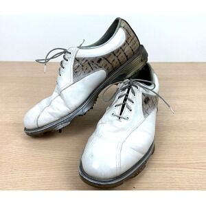 FootJoy Golf Shoes Mens 9.5M White Leather Croc‎ Accents Spiked